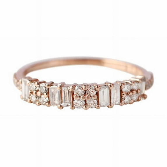 Baguette Cut Diamond Half Eternity Ring, 925 Sterling Silver Stackable Band Ring, Handmade Fine Jewelry. Minimalist Ring, Engagement Ring, Prong Setting.