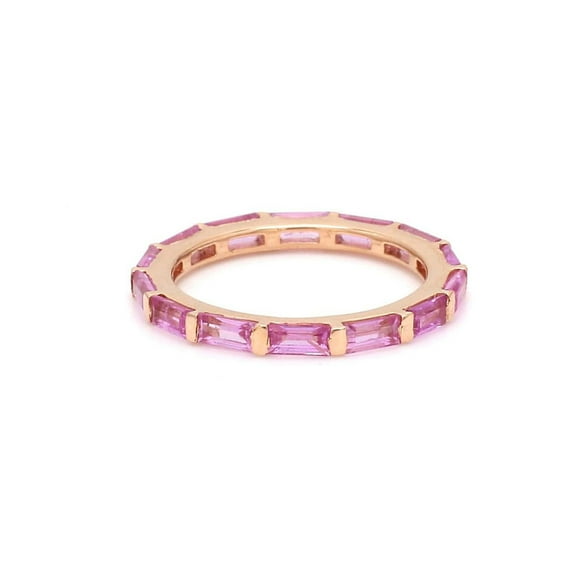 Baguette Cut Lab-Created Pink Sapphire Bar Set Full Eternity Wedding Band Ring in 925 Sterling Silver for Her - Elegant Anniversary Gift, Stackable Design, Durable and Affordable