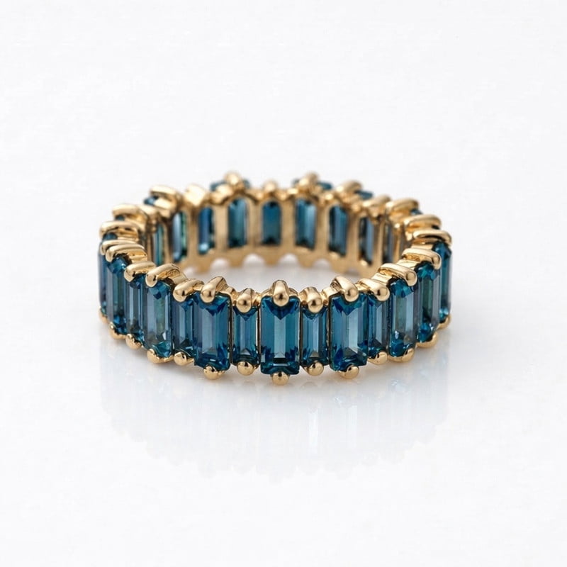 Baguette Cut London Blue Topaz Eternity Ring, Stacking Ring ...