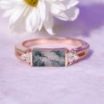 thumbnail image 1 of Baguette Cut Moss Agate Ring Diamond Cluster Ring Rose Gold Plated Engagement Ring Dainty Proposal Ring Gift for Wife, 1 of 4