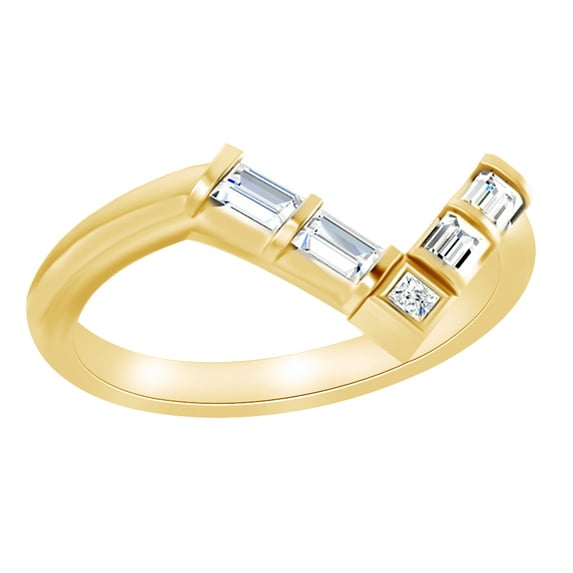 AFFY Baguette Cut Natural Diamond Contour Engagement Band Ring In 14K Solid Yellow Gold (0.33 Ct), Size-7