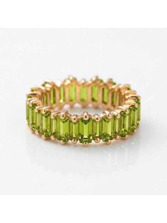 Baguette Cut Peridot Eternity Band Ring, Stackable Emgagement Band Ring, Matching Ring, Green Gemstone Ring, August Birthstone Ring, Handmade Jewelry