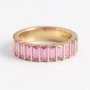 Baguette Cut Pink Sapphire Half Eternity Ring, Sapphire Stackable Engagement Ring, Straight Bar Setting Band Ring, Matching Band Ring Handmade Jewelry