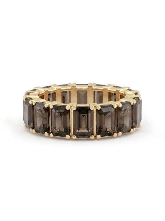 Baguette Cut Smoky Quartz Eternity Band Ring, 925 Sterling Silver Band Ring, Brown Gemstone Chunky Ring, Stunning Minimalist Ring, Matching Band Ring