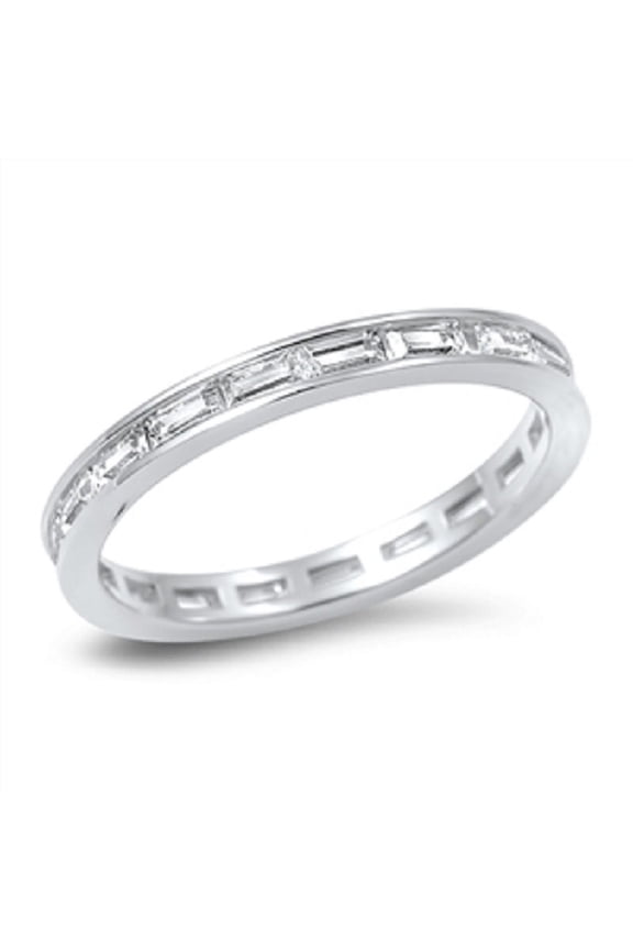 Baguette Cut Stackable Eternity Cubic Zirconia Ring Sterling Silver 925