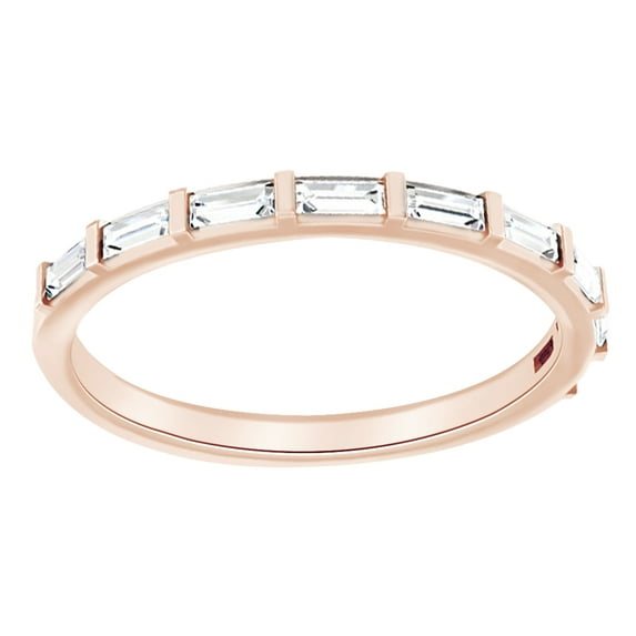 Baguette Cut White Natural Diamond Anniversary Band Ring In 14K Solid Rose Gold (0.25 Ct), Ring Size-6