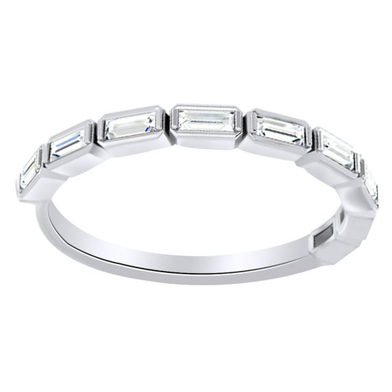 AFFY Baguette Cut White Natural Diamond Anniversary Band Ring In 14K Solid White Gold (0.25 Ct)