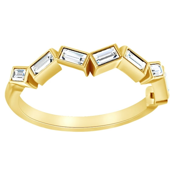 AFFY Baguette Cut White Natural Diamond Anniversary Band Ring In 14K Solid Yellow Gold (0.33 Ct)