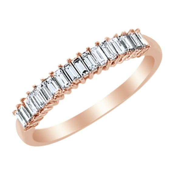 AFFY Baguette Cut White Natural Diamond Anniversary Band Ring in 14k Rose Gold (0.5 Cttw) Ring Size : 4