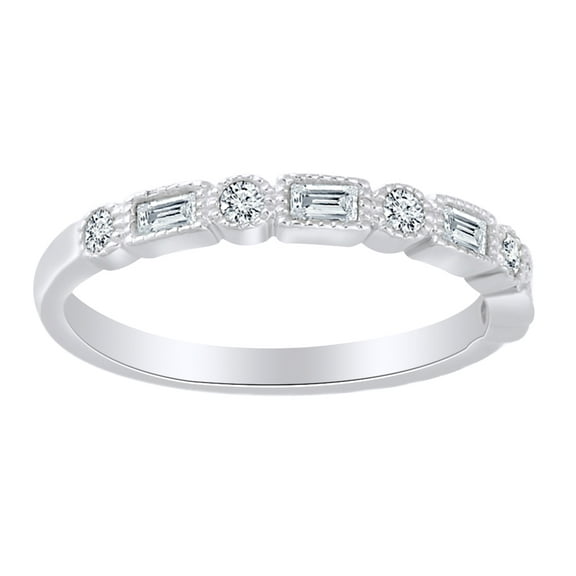 Baguette Cut White Natural Diamond Anniversary band Ring In 14K Solid White Gold (0.25 Ct), Ring Size-4