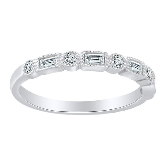 Baguette Cut White Natural Diamond Anniversary band Ring In 14K Solid White Gold (0.25 Ct), Ring Size-5.5
