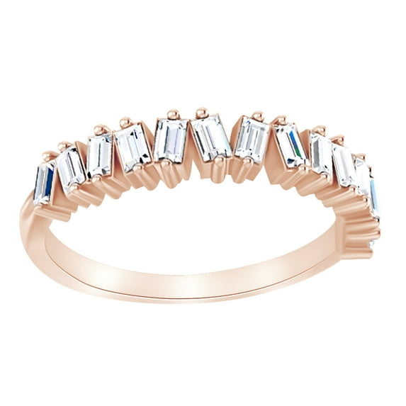 AFFY Baguette Cut White Natural Diamond Engagement Band Ring In 14K Solid Rose Gold (0.5 Ct)