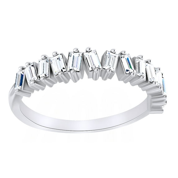 AFFY Baguette Cut White Natural Diamond Engagement Band Ring In 14K Solid White Gold (0.5 Ct)