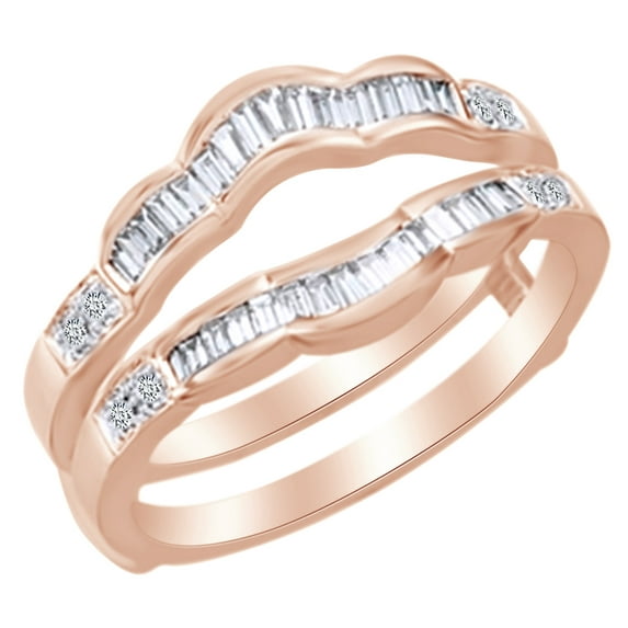 AFFY Baguette Cut White Natural Diamond Enhancer Guard Ring in 14k Rose Gold Ring Size : 7