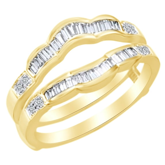 AFFY Baguette Cut White Natural Diamond Enhancer Guard Ring in 14k Yellow Gold Ring Size : 14