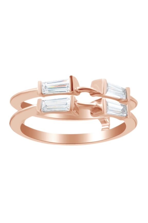 Baguette Cut White Natural Diamond Enhancer Ring Guard In 14K Solid Rose Gold (0.37 Ct)