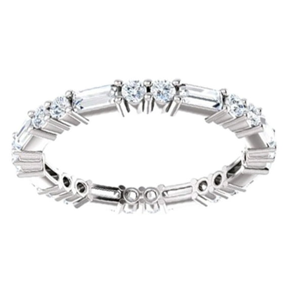 AFFY Baguette Cut White Natural Diamond Eternity Band Ring In 14K Solid White Gold (0.75 Ct), Size-10
