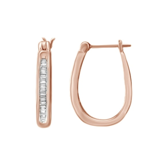 AFFY Baguette Cut White Natural Diamond Hoop Earrings In 14K Solid Gold (0.33 Ct)