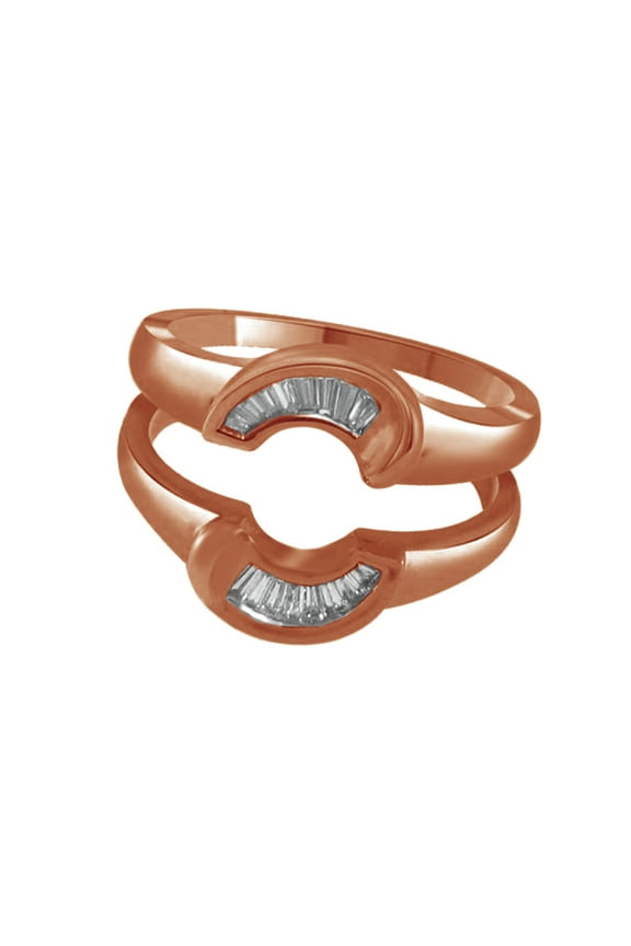 Baguette Cut White Natural Diamond Solitaire Ring Wrap Guard In 14k Rose Gold (0.25 Cttw)