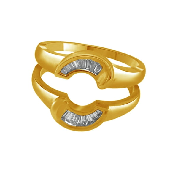 AFFY Baguette Cut White Natural Diamond Solitaire Ring Wrap Guard In 14k Yellow Gold (0.25 Cttw)