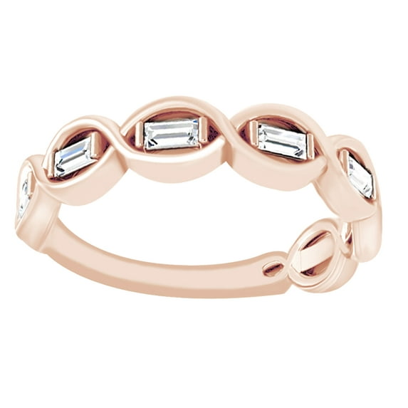 AFFY Baguette Cut White Natural Diamond Twisted Engagement Ring In 14K Solid Rose Gold (0.25 Ct), Size-10
