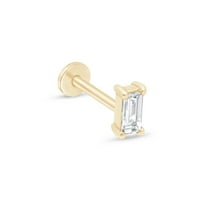 Baguette Diamond Flat Back Earring for Men Women 14K Gold Cartilage Conch Tragus Helix Piercing Jewelry Stud Earring for Upper Ear