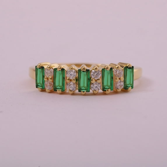 Baguette Emerald And Diamond Wedding Ring, 925 Starling Silver, Anniversary Ring, Vintage Ring, Gift For Ring, May BirthStone Ring