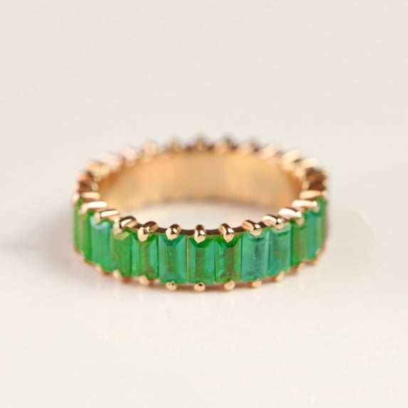 Baguette Emerald Eternity Band Ring, 925 Sterling Silver Ring, Birthstone Ring, Pink Gemstone Ring, Minimalist Jewelry, Gift For Her, Handmade Jewelry,