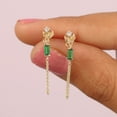 thumbnail image 1 of Baguette Emerald Handmade Earring, Delicate Wrap Chain Drop Wedding Earring, 925 Starling Silver Diamond Dainty Drop Stud Earring, Gift For Woman. (Price For Single Earring), 1 of 5