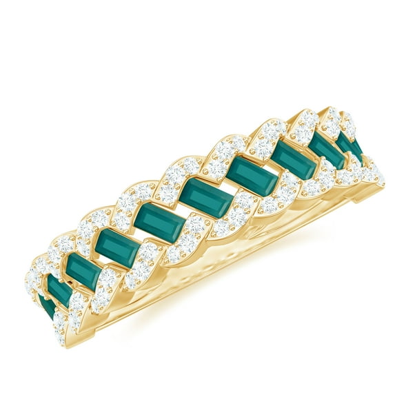 Rosec Jewels Natural Emerald Half Eternity Band with Diamond - Baguette Emerald Ring - AAA Quality - Ready to Gift for Anniversary, 18K Yellow Gold, US 11.00