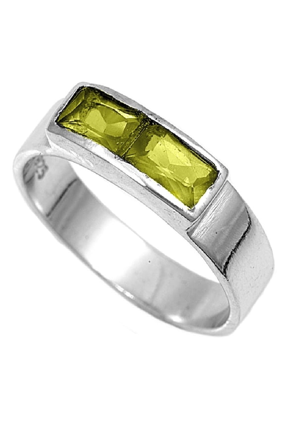 Baguette Invisible Strip Simulated Peridot Cubic Zirconia Petite Rings Sterling Silver 925
