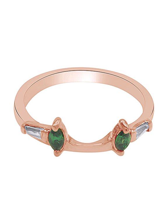 Baguette & Marquise Simulated Emerald & Cubic Zirconia Enhancer Guard 10k Rose Gold Ring Size- 10
