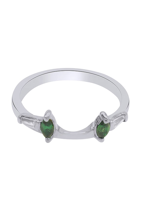 Baguette & Marquise Simulated Emerald & Cubic Zirconia Enhancer Guard 14K White Gold Ring Size- 4.5
