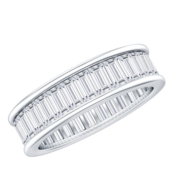 Rosec Jewels Baguette Moissanite Band Ring for Men, Channel Set Half Eternity Band - D-VS1 Grade, 14K White Gold, US 6.50