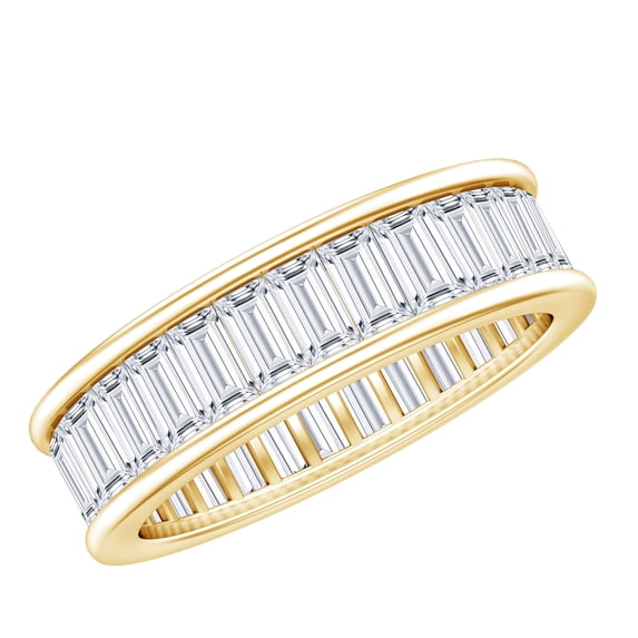 Rosec Jewels Baguette Moissanite Band Ring for Men, Channel Set Half Eternity Band - D-VS1 Grade, 18K Yellow Gold, US 13.00
