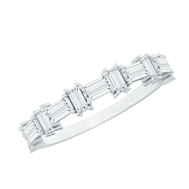 Rosec Jewels Baguette Moissanite Half Eternity Ring for Women (3/4 CT, D-VS1 Quality), 925 Sterling Silver, US 4.00