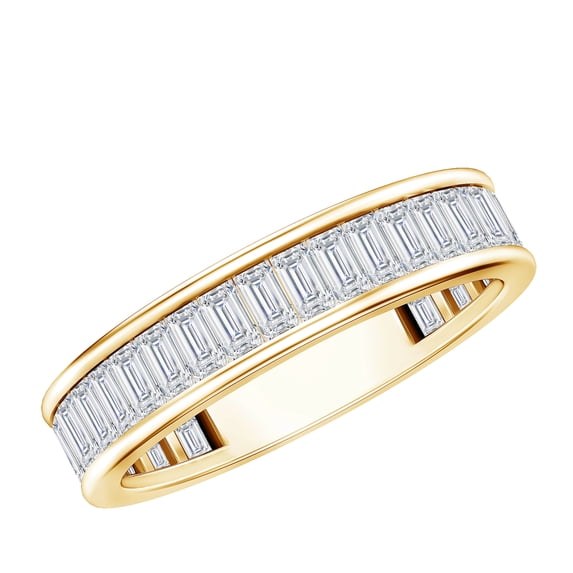 Rosec Jewels Certified Baguette Moissanite Half Eternity Band (D-VS1 Quality) - Channel Set Band Ring - with Jewelry Box, 18K Yellow Gold, US 12.50