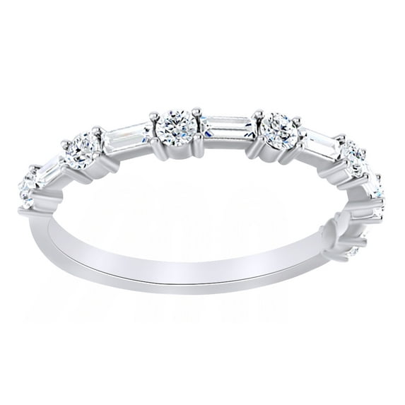 AFFY Baguette & Natural Diamond Anniversary Band Ring In 14K Solid White Gold (0.5 Ct), Size-11