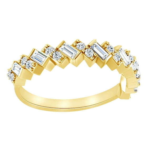 AFFY Baguette & Natural Diamond Anniversary Band Ring In 14K Solid Yellow Gold (0.37 Ct), Size-13