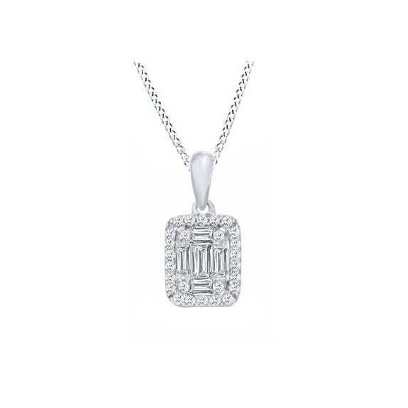AFFY Baguette Natural Diamond Rectangular Frame Pendant in 14K Solid Gold (1/4 cttw)