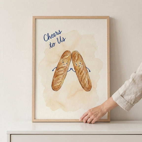Baguette Pair Wall Art, French Bread Kitchen Decor, Cute Food Couple Print, Unframed Paper Poster 8x10in