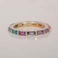 thumbnail image 1 of Baguette Rainbow Sapphire Eternity Ring, 925 Sterling Silver Multi Gemstone Stackable Band, Wedding Jewellery, Birthday Gift Band., 1 of 5