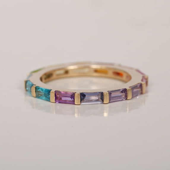 Baguette Rainbow Sapphire Eternity Ring, 925 Sterling Silver Multi ...