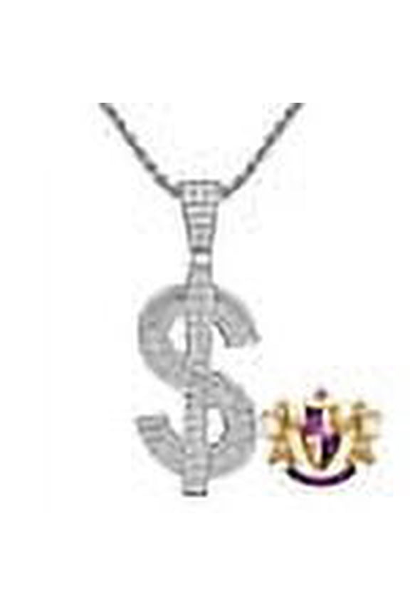 Baguette Real Silver Cash Money Dollar Sign Bling Rapper Custom Pendent Charm Chain Set