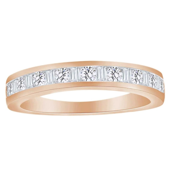 AFFY Baguette & Round Cut (0.5 Cttw) White Natural Diamond Half Eternity Engagement Band Ring In 14K Solid Rose Gold,Ring Size-5