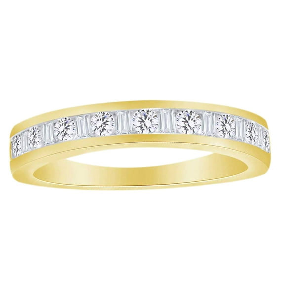 AFFY Baguette & Round Cut (0.5 Cttw) White Natural Diamond Half Eternity Engagement Band Ring In 14K Solid Yellow Gold,Ring Size-5