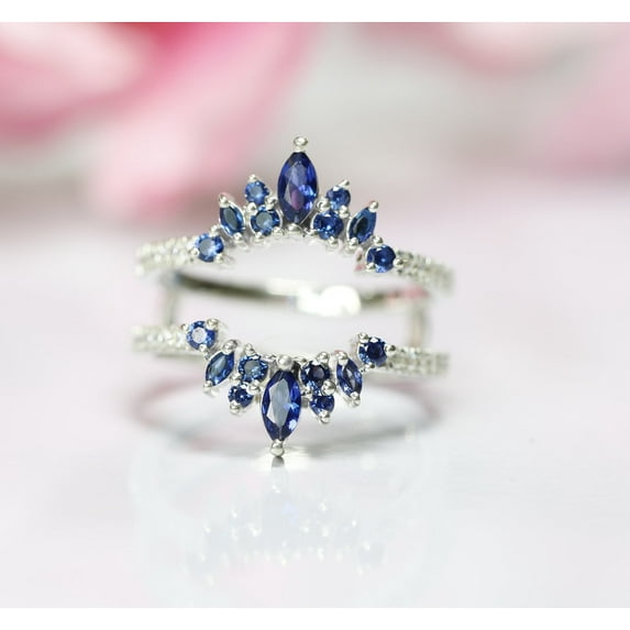 Baguette & Round Cut Diamond Ring Guard Enhancer- Engagement Ring Wrap- 925 Sterling Silver- Vintage Ring Enhancer- Gifts For Her- Anniversary Ring For Wife- Christmas Gift