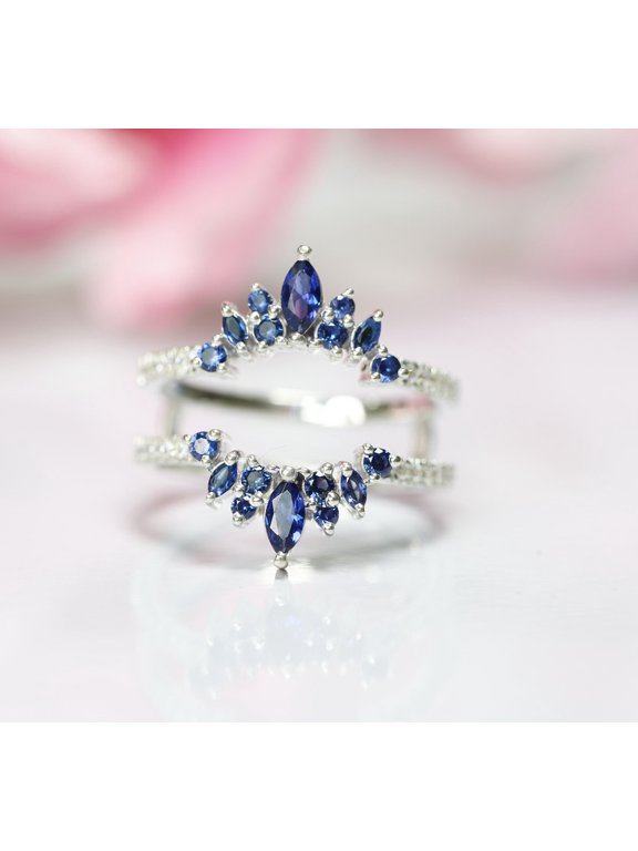 Baguette & Round Cut Diamond Ring Guard Enhancer- Engagement Ring Wrap- 925 Sterling Silver- Vintage Ring Enhancer- Gifts For Her- Anniversary Ring For Wife- Christmas Gift