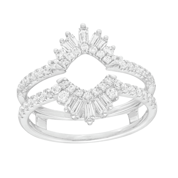 Baguette & Round Cut Ring Enhancer in 14k White Gold Finish - Wedding Engagement Wrap Ring Jacket - Ring For Women & Girls