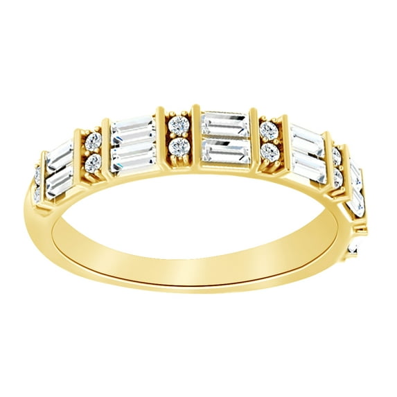 AFFY Baguette & Round Cut White Natural Diamond Anniversary Band Ring In 14K Solid Yellow Gold (0.5 Ct) By